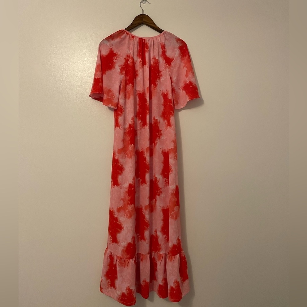 Buddy Love Red and Pink Artsy Flutter Sleeve Button Front Maxi Dress - Picture 3 of 6